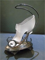 Antique Frosted Shoe in Ornate Stand