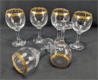 (6) Vintage Gold Rimmed Crystal Wine Glasses