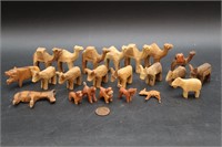 22 Folk-Carved Wood Camels, Donkeys, Cats & Dogs