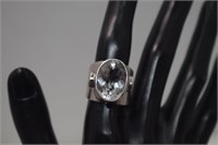 Sterling Ring w/ Peridot & Quartz- Marked Obsidian