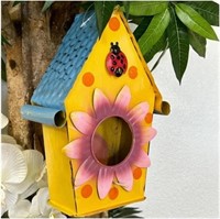 Rustic Yellow Ladybug House Metal Birdhouse NEW