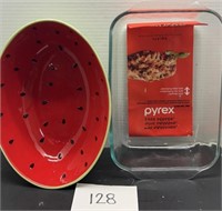 Vintage Pyrex baking dish; handpainted w