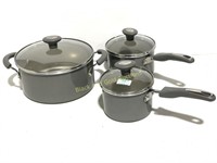 3 Grey Rachel Ray Pots with Lids