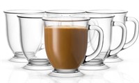 New - 6pcs - Kook Clear Glass Coffee Mugs, 15 oz,