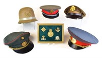 Grouping of Police/Military Hats and Badges