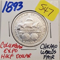 1893 90% Silver Columbian Expo Half $1 Dollar