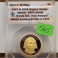 ANACS 2007-S PR70 DCAM Madison $1 Dollar