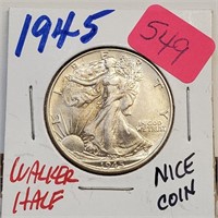 1945 90% Silver Walker Half $1 Dollar