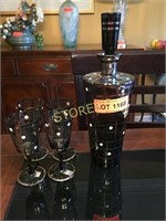 Black Fun Liquor Bottle w/ 4 Glasses