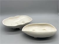 (2) Vintage McCoy Pottery White Footed Planters