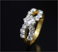 Diamond set 18ct yellow gold "crossover" ring