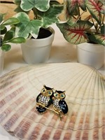 Resting Owls Brooch Enamel Gemstones New Merch