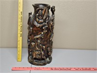 Oriental wood carved vase