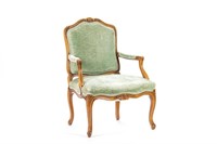 FRENCH STYLE CARVED WALNUT FAUTEUIL