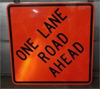 Large "One Lane Road Ahead" Sign