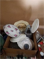 Box of  Plates and glass basket