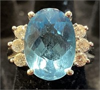 14K Blue Topaz And Diamond Ring