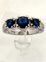 Sterling & Sapphire Blue Stones in intricate setti