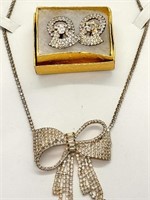 Vintage Rhinestone Necklace & Clip Earring Set