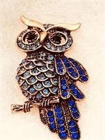 Rhinestone Owl Brooch 2.25"