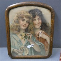 Antique Lithograph Girls Picture