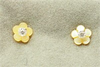 9V- 14k Yellow Gold Cubic Zirconia Earrings With