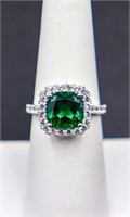 Sterling square cut emerald ring, lab grown