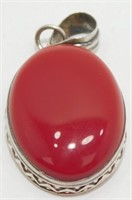 Sterling Silver and Red Coral Pendant - 11.65