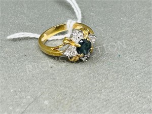10k gold ring w/ blue stone & diamond