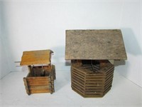 Two Table Top Vintage Wooden Wells, Decor
