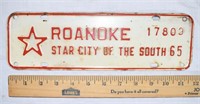 VINTAGE ROANOKE VA STAR CITY LICENSE PLATE