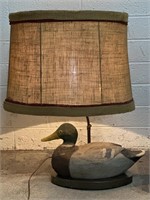 Vintage Decoy Duck Lamp w/Burlap Shade