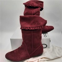 Sz 8 Aldo Burgundy Ruffle Top Boots - New in Box