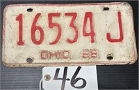 1968 Ohio License Plate