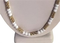 Ornate Goldtone & White Bead Necklace