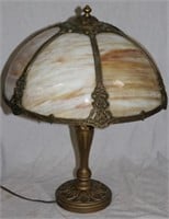 BENT PANEL TABLE LAMP, CARMEL SLAG PANELS,