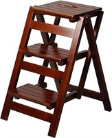 3 Step Wooden Stool Folding Ladder Chair