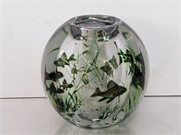 Orrefors artist signed glass fish bowl style vase