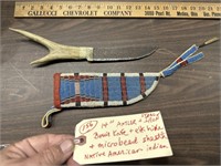 14" Native american stag knife & beaded sheath