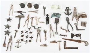 LARGE LOT CAST IRON TOY TOOLS, PARTS, & MORE