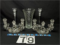 4 Candle sticks & 10” American vase