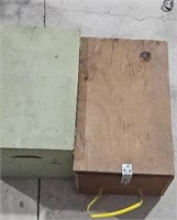(2) wood boxes w/shoe polish & more