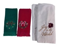 Four Embroidered Christmas Towels