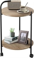 Bavelye 2-Tier Round Side Table with Wheels  Brown