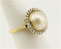 Large Pearl And Diamond Ring