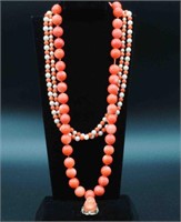 (2) VINTAGE CORAL BEAD NECKLACES AND A RING