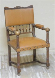 Henri II Style Spindle Back Walnut Armchair.