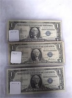 3 silver certificates 1957 dollar bills