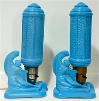 PRETTY PAIR OF RETRO BLUE GLASS ACCENT LIGHTS