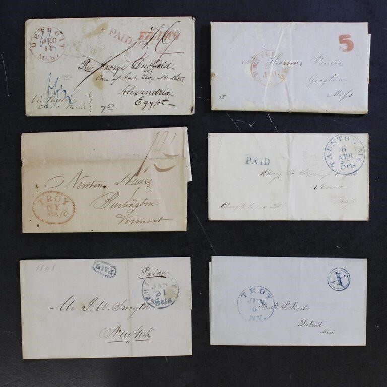 US Stampless Covers 7 with variety of blue and red
